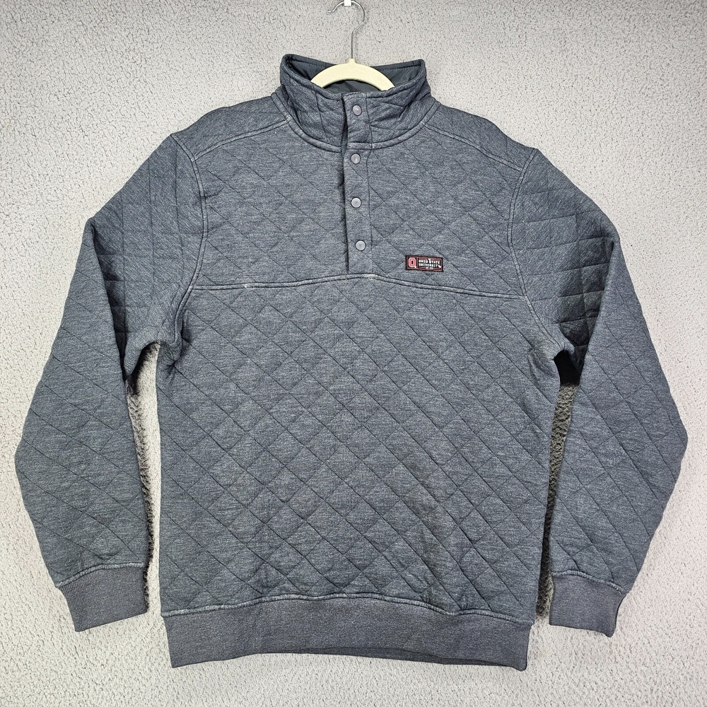 Ohio State Pullover Mens Medium Gray Quilted 1/4 Snap Long Sleeve Scarlet & Gray